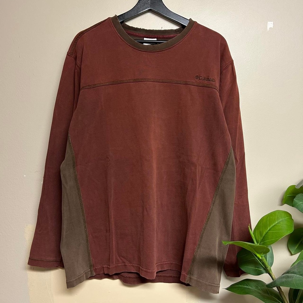 Vintage Columbia Burgundy Striped Two Tone Long Sleeve Shirt Mens Large L 00s